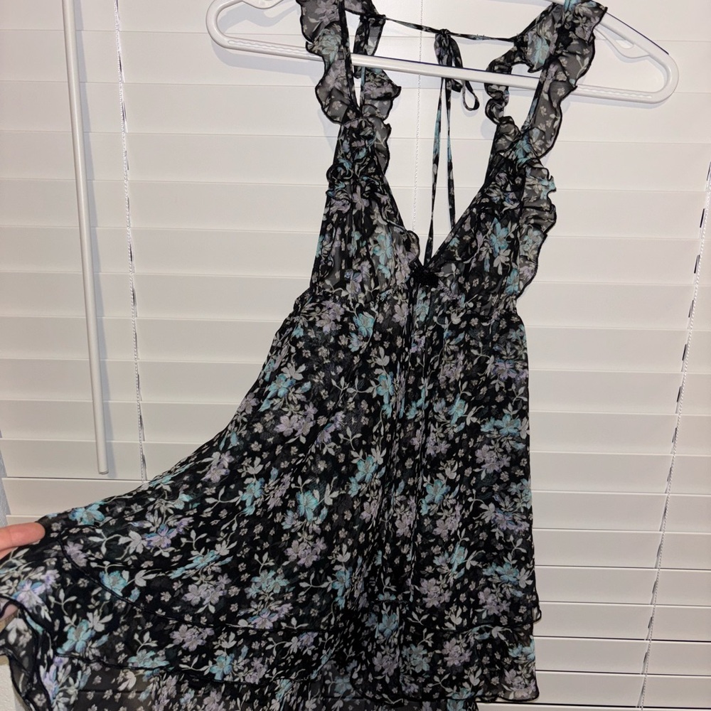 Victoria's Secret Black Floral Backless Babydoll
